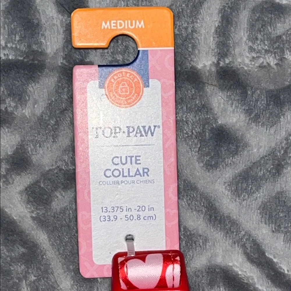 Dog Collar Red with Pink Hearts and Gold Embellished Bow by Top Paw NWT